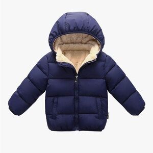 Kids Navy Puffer Jacket with Sherpa Lining 2-3T